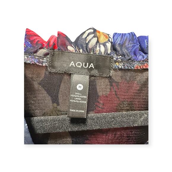 AQUA Floral Print Smocked Midi Dress M Red Ruffles Romantic Whimsical V Neck 404 - Picture 4 of 9